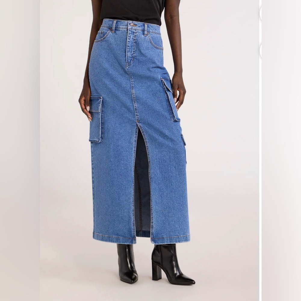 Scoop NYC Blue Denim Cargo Maxi Skirt